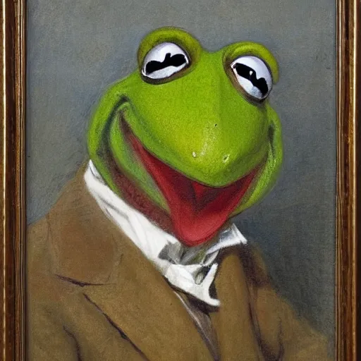 Prompt: portrait of kermit the frog by theodore ralli and nasreddine dinet and anders zorn and nikolay makovsky and edwin longsden long