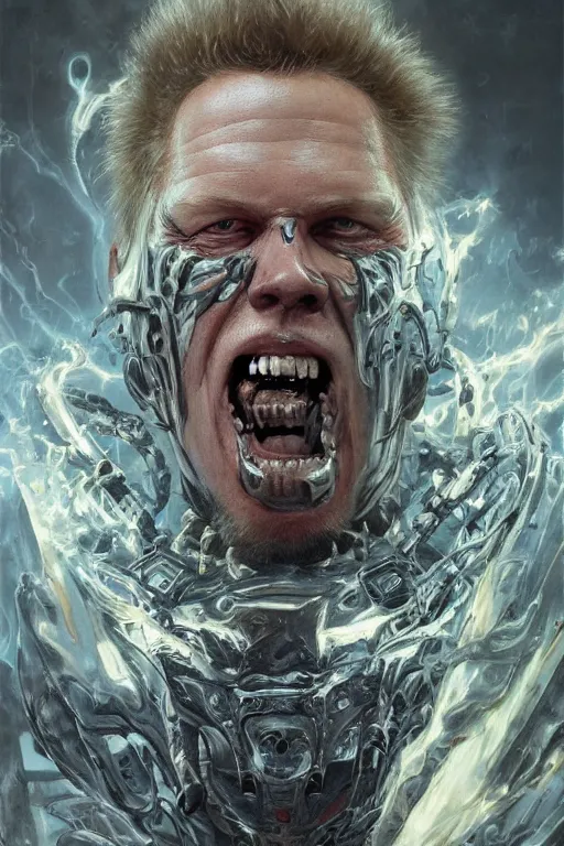 Prompt: Portrait of James Hetfield face transforming in Ghost Rider, marvel comics, dark, intricate, highly detailed, smooth, artstation, digital illustration by Ruan Jia and Mandy Jurgens and Artgerm and Wayne Barlowe and Greg Rutkowski and Zdislav Beksinski