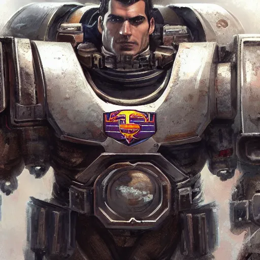 Prompt: Henry Cavill as a Space Marine, closeup character art by Neil Roberts and Marc Lee and Vladimir Krisetskiy and Donato Giancola and Craig Mullins, digital art, trending on artstation