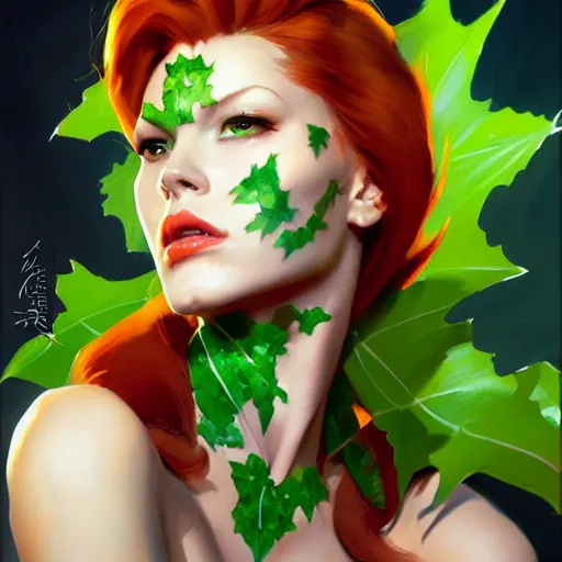 Image similar to Greg Manchess portrait painting of Poison Ivy as Overwatch character, medium shot, asymmetrical, profile picture, Organic Painting, sunny day, Matte Painting, bold shapes, hard edges, street art, trending on artstation, by Huang Guangjian and Gil Elvgren and Sachin Teng