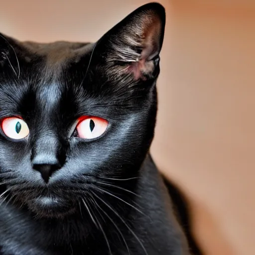 Image similar to a female black cat with red eyes and a crescent moon symbol in her forehead