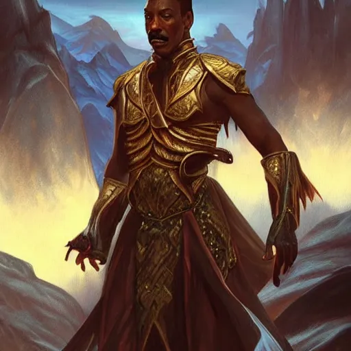 Prompt: eddie murphy as teferi, in the style of magic the gathering, glacier landscape, d & d, fantasy, intricate, elegant, highly detailed, digital painting, artstation, concept art, matte, sharp focus, illustration, art by artgerm and greg rutkowski and alphonse mucha