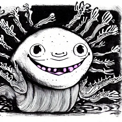 Prompt: an axolotl drawn by junji ito