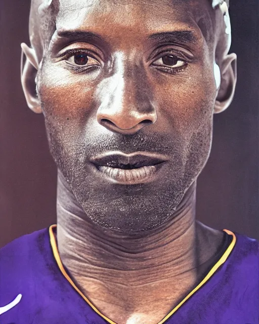 Image similar to portrait of kobe bryant, wrinkled, 7 0 years old, wearing lakers jersey, photography by steve mccurry, trending on artstation