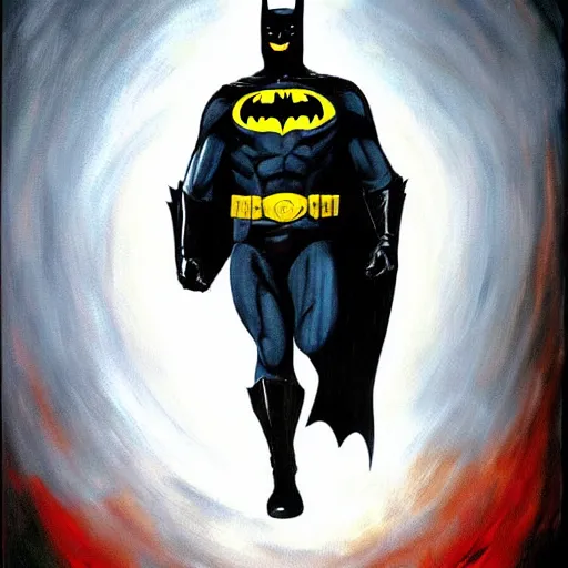 Image similar to Painting of a batman dark knight by Christopher Nolan oil painting