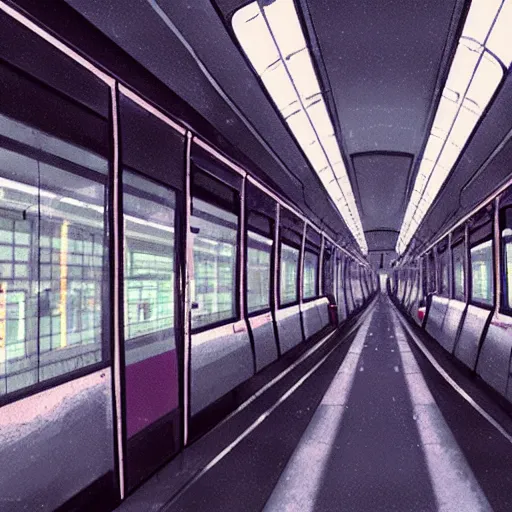 Prompt: The Interior of a Metro Train at Shinjuku, Anime concept art by Makoto Shinkai