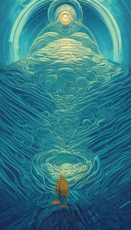 Image similar to The oracle of ancient dreaming of the endless on cosmic cloudscape, Dan Mumford, Victo Ngai, Kilian Eng, Josan Gonzalez, Da Vinci