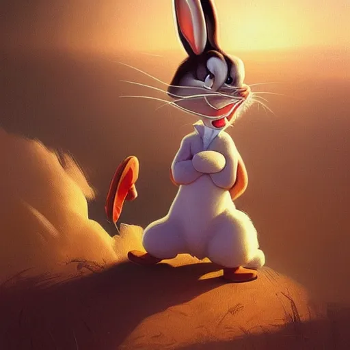 Image similar to bugs bunny cosplay salvador dali, art by wgreg rutkowski. during golden hour. extremely detailed.