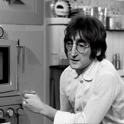 Image similar to john lennon from 1 9 6 4 on a cooking show, hd, hyper realistic, intricate detail