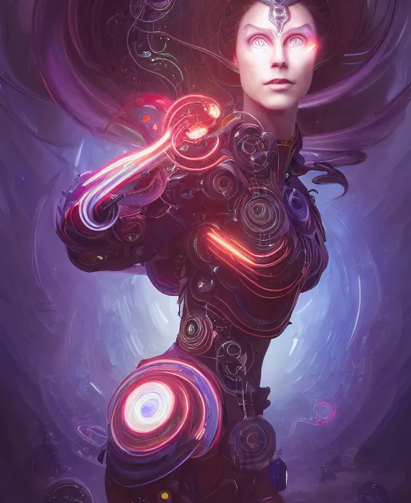 Prompt: whirlwind of souls rushing inside the metaverse, half body, glowin eye, tiara, pharaoh, android, cyborg, cyberpunk face, by loish, d & d, fantasy, intricate, elegant, highly detailed, colorful, vivid color, digital painting, artstation, concept art, art by artgerm and greg rutkowski and alphonse mucha and ruan jia