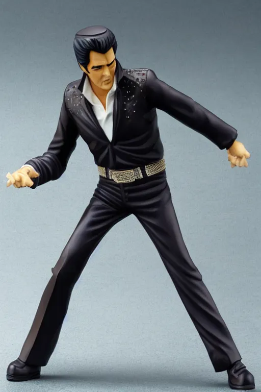 Prompt: still high quality figurine of elvis presley, personification, dynamic pose, detailed product photo, featured on amiami, tone mapped, beautiful composition, 8 5 mm, f. 1 4