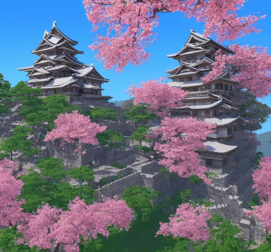 Prompt: realistic japan castle + sakura, pixel art, unreal engine 5, wallpaper, 8 k, ultra detailed, realistic photo, artstation