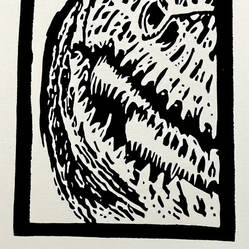 Image similar to linocut of a dinosaur