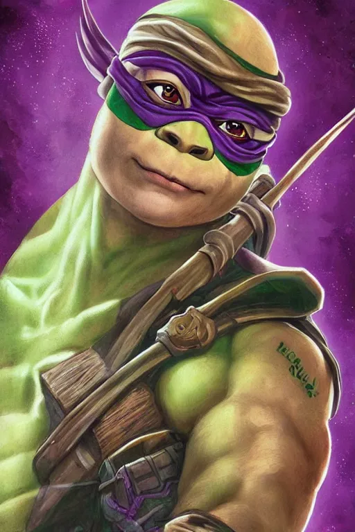 Image similar to a stunning portrait of ninja turtle Donatello by Evelyn De Morgan and Ross Tran, rossdraws, fresco