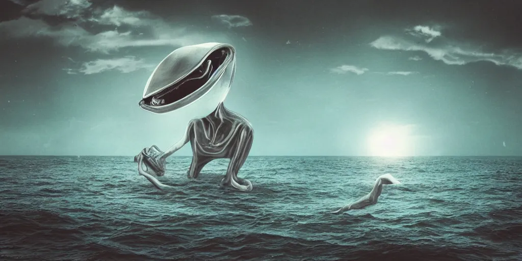 Image similar to a surreal alien un the sea