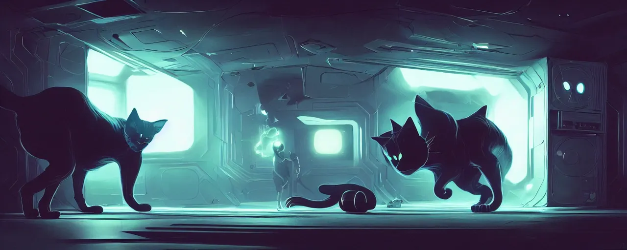 Prompt: duotone noir scifi concept illustration of black cat inside m box glowing mesh quantum portals, glowing eyes, octane render, surreal atmosphere, volumentric lighting. accidental renaissance. by sachin teng and sergey kolesov and ruan jia and heng z. graffiti art, scifi, fantasy, hyper detailed. trending on artstation