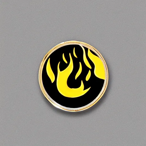 Image similar to a diamond enamel pin depicting a minimalistic clean fire flames warning label, smooth curves