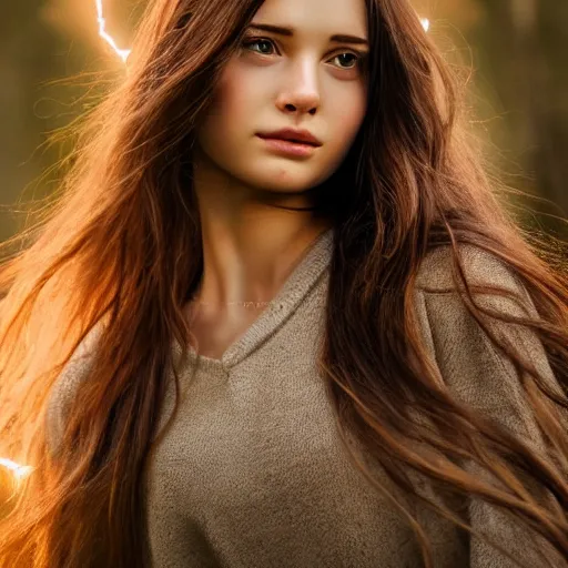 Prompt: real life photo of a beautiful girl, full body photoshoot, long brown hair, brown eyes, full round face, short smile, belly free, brown clothes, forest setting, cinematic lightning, medium shot, mid - shot, highly detailed, trending on artstation, unreal engine 4 k, 8 0 mm, 8 5 mm, cinematic wallpaper