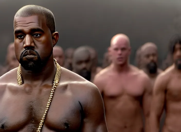 Image similar to film still of kanye west as leonidas in 3 0 0 movie, 8 k