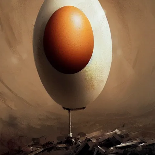 Prompt: a large egg frying in a pan with edward norton's face emerging from the yolk, concept art by greg rutkowski