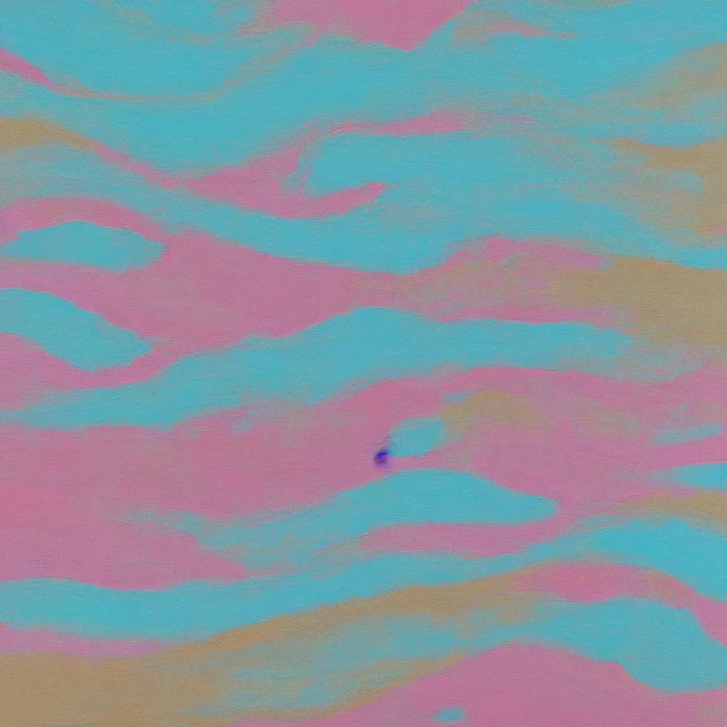 Image similar to minimalist painting in neutral tones of ocean waves, water, with colors turquoise, pink, grey, gold