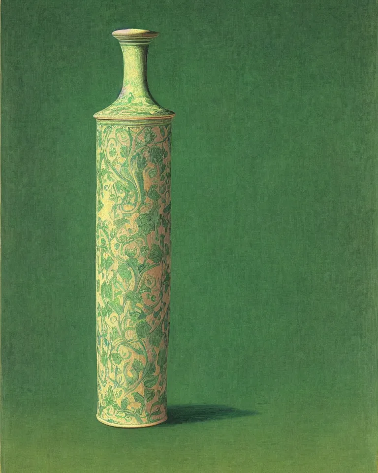 Image similar to achingly beautiful print of intricately painted ancient greek lekythos on a green pastel background by rene magritte, monet, and turner.