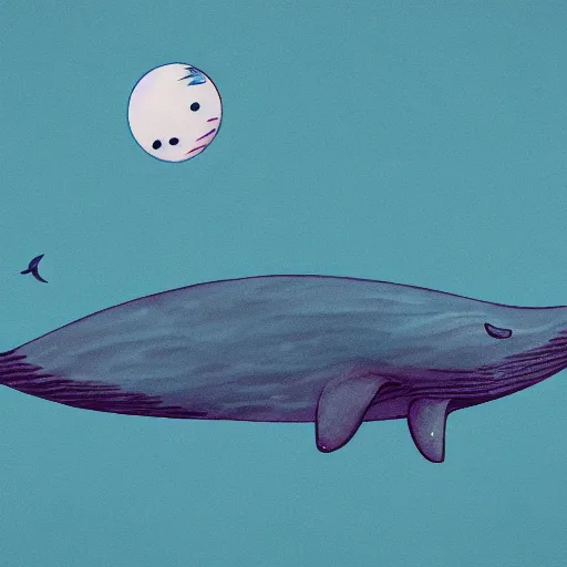 Prompt: a whale flying over the moon, digital art, trending on artstation, whimsical illustration