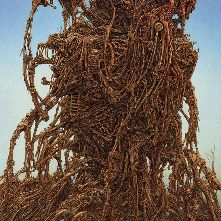 Image similar to organic cyborg alien skeleton alien centipede planet face style of peter gric Lovecraftian zdzislaw beksinski surrealism poster art