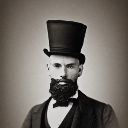 Image similar to A photograph portrait of Jerma985 in the mid-late 1800s with a top hat and beard, taken in the mid-late 1800s, grainy, taken on a Field View Camera, realistic, hyperrealistic, very realistic, highly detailed, very detailed, extremely detailed, detailed, digital art, trending on artstation