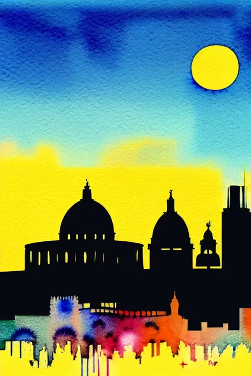 Image similar to minimalist watercolor art of rome skyline at sunset, illustration, vector art