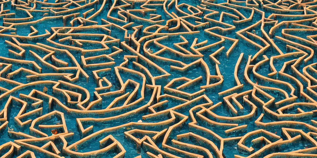 Prompt: a maze made of fish swimming