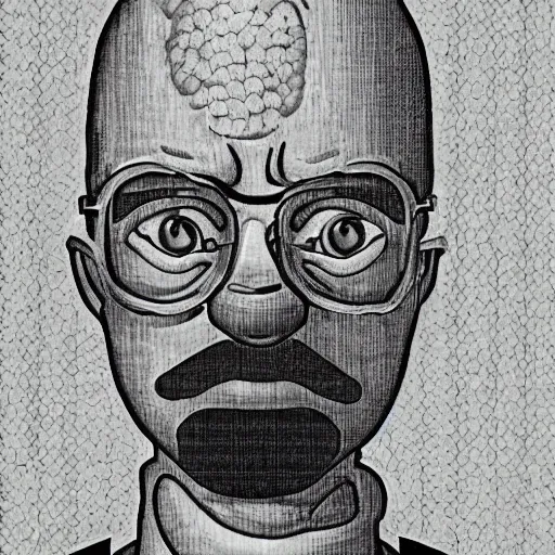 Image similar to portrait of homer simpson, mash - up between mc escher and vincent van gogh