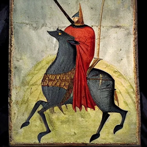 Image similar to wolf knight, medieval painting,