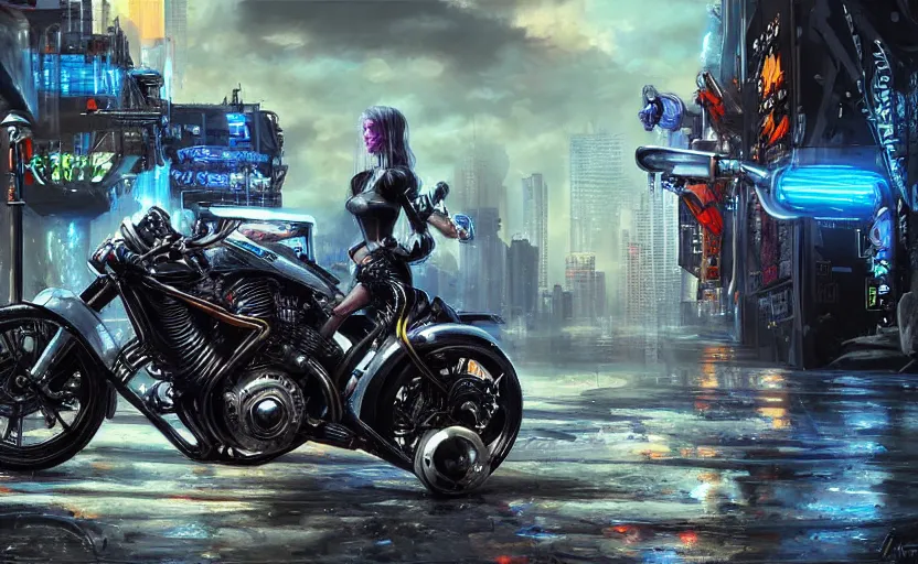 Prompt: Cyberpunk yamaha motorcycle. By Konstantin Razumov, horror scene, highly detailded