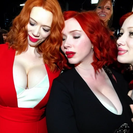 Image similar to christina hendricks taking selfie with scarlet johansson,