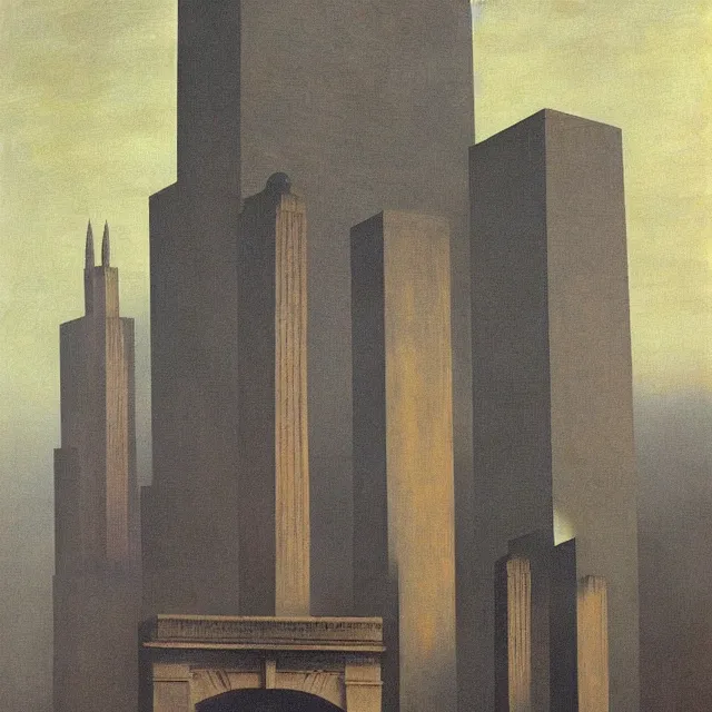 Prompt: blade runner dystopia by rene magritte, in the style of magritte