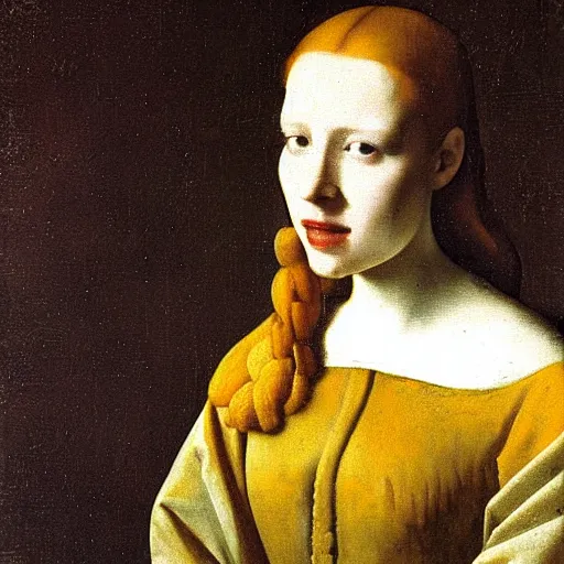 Prompt: portrait of Simone Simons by Johannes Vermeer