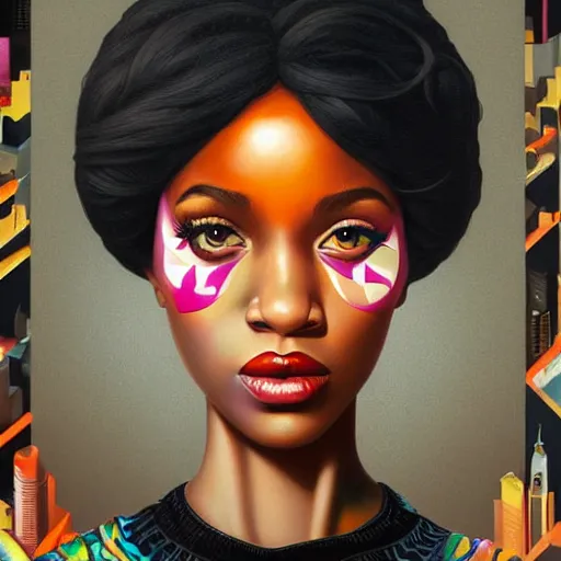 Image similar to London city portrait, black girl, Pixar style, by Tristan Eaton Stanley Artgerm and Tom Bagshaw.