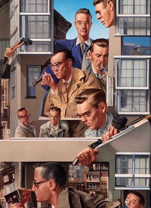 Image similar to rear window ( 1 9 5 4 ) poster, highly detailed, centered, digital painting, artstation, concept art, movie poster, smooth, sharp focus, illustration, artgerm, donato giancola, joseph christian leyendecker, les edwards, ed repka, basil gogos, wlop