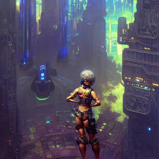 Image similar to portrait sully from monsters inc. spaceship futuristic city. shadowrun cyberpunk fantasy d & d painting by gaston bussiere craig mullins jc leyendecker gustav klimt artgerm greg rutkowski john berkey, bergey, craig mullins, ruan jia, raymond swanland, tom lovell