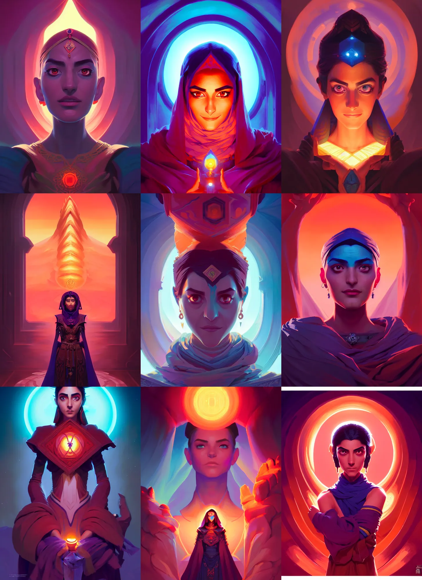 Prompt: symmetrical centered painted portrait, maya ali sorcerer, gloomhaven, octane render, gaudy colors, matte painting concept art, by jesper ejsing, by rhads and makoto shinkai and lois van baarle and ilya kuvshinov and rossdraws