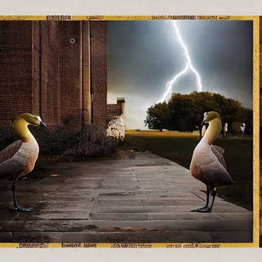 Prompt: geese the album, album cover, hip hop, photo, dim lightning,