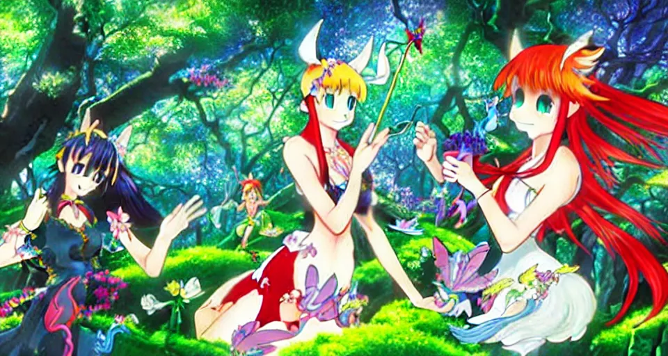 Image similar to Enchanted and magic forest, by Gainax Co,