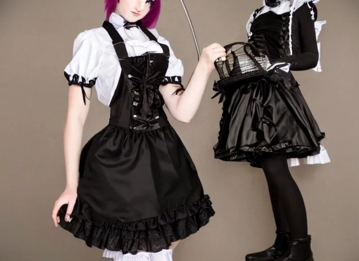 Image similar to goth girl in a maid outfit