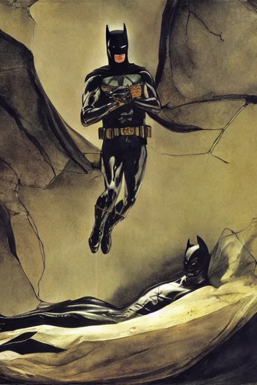 Image similar to Andrew Wyeth artwork, Batman in the batcave