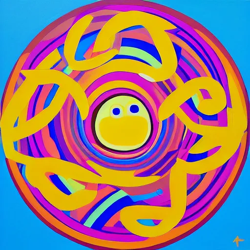 Image similar to rubber duck painting in the style of frank stella, concentric circles, minimalist, very colorful