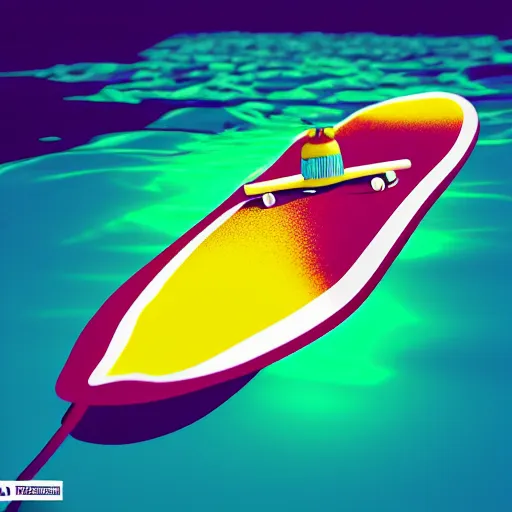 Image similar to skate in ocean. pop art, no duplicate image, glowing lights, ultra details, digital painting, artstation, concept art, smooth, sharp focus, illustration, intecrate details, art by richard hamilton and mimmo rottela, pixels art by kirokaze and paul robertson, dall e 2 rendered - h 7 6 8