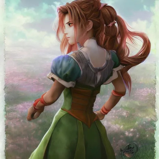 Image similar to aerith gainsborough by nick silva, ja mong, digital, high quality