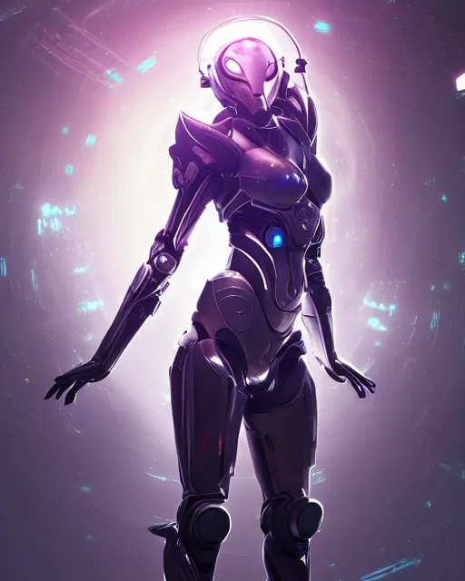 Image similar to perfect android girl on a mothership, warframe armor, beautiful face, scifi, futuristic, galaxy, nebula, raytracing, dreamy, long white hair, blue cyborg eyes, sharp focus, cinematic lighting, highly detailed, artstation, divine, by gauthier leblanc, kazuya takahashi, huifeng huang