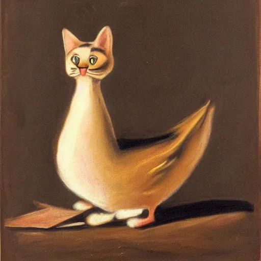 Prompt: cat with duck face, portrait, primitive style